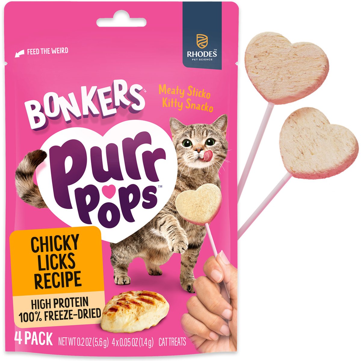 BONKERS Purrpops Chicken Flavored Freeze-Dried Cat Treats, 4 count