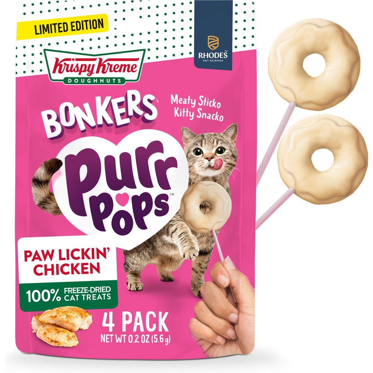BONKERS PurrPops Krispy Kreme Edition Chicken Freeze-Dried Cat Treats, 48 count bundle