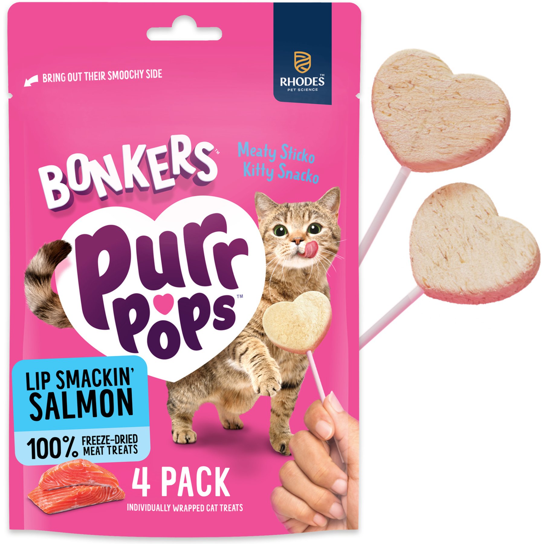 BONKERS Purrpops Salmon Flavored Freeze-Dried Cat Treats, 4 count
