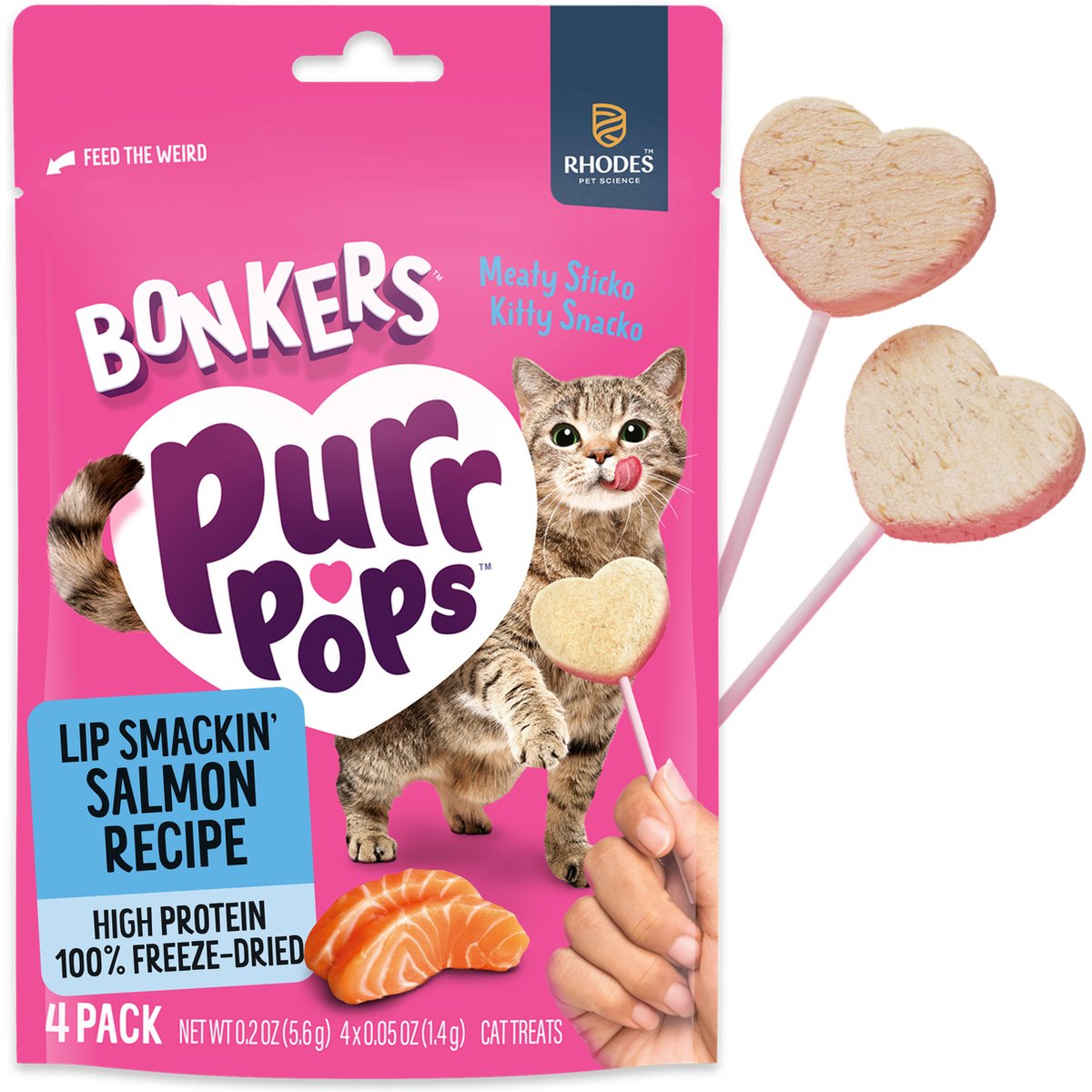 BONKERS Purrpops Salmon Flavored Freeze-Dried Cat Treats, 52 count bundle