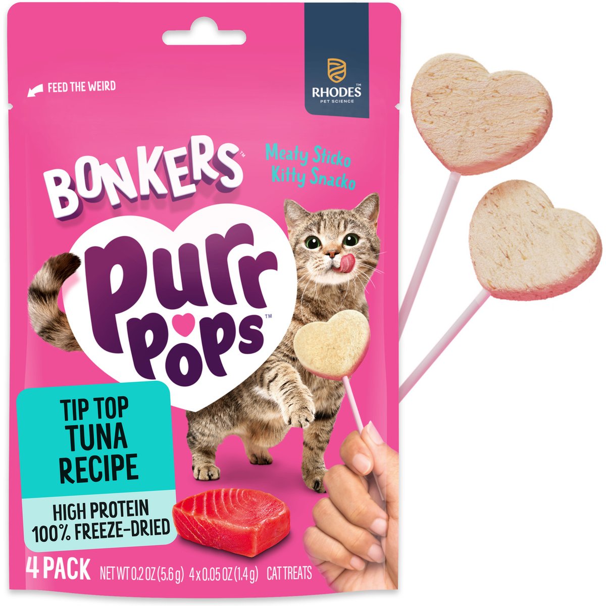 BONKERS Purrpops Tuna Flavored Freeze-Dried Cat Treats, 4 count