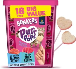 BONKERS Purrpops Tuna & Salmon Flavored Freeze-Dried Cat Treats, 18 count