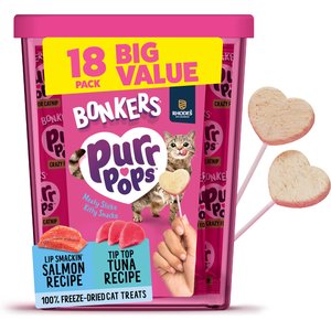 BONKERS Purrpops Tuna & Salmon Flavored Freeze-Dried Cat Treats, 18 count