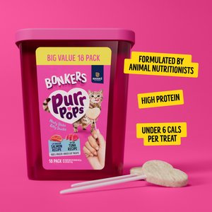 BONKERS Purrpops Tuna & Salmon Flavored Freeze-Dried Cat Treats, 18 count
