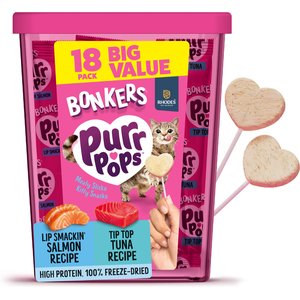 BONKERS Purrpops Tuna & Salmon Flavored Freeze-Dried Cat Treats, 18 count