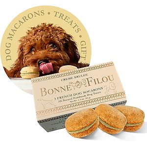 Bonne et Filou Handmade Creme Brulee Human-Grade Macaron Dog Treats, 3 count