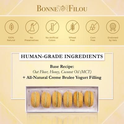 Show full view: Bonne et Filou Handmade Creme Brulee Human-Grade Macaron Dog Treats, 3 count slide 5 of 10