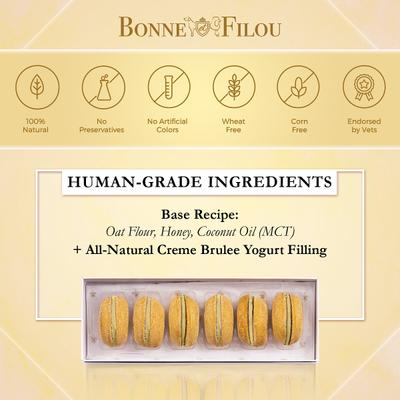Show full view: Bonne et Filou Handmade Creme Brulee Human-Grade Macaron Dog Treats, 6 count slide 5 of 11