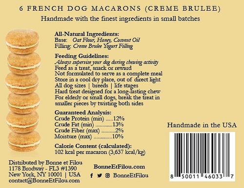 Show full view: Bonne et Filou Handmade Creme Brulee Human-Grade Macaron Dog Treats, 6 count slide 10 of 11