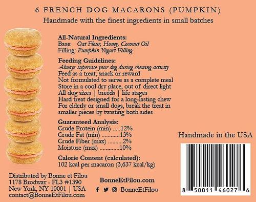 Show full view: Bonne et Filou Handmade Pumpkin Human-Grade Macaron Dog Treats, 6 count slide 10 of 10