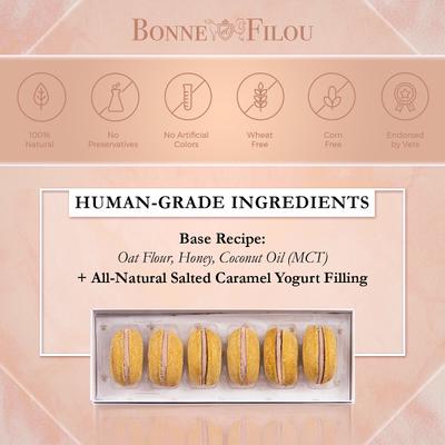 Show full view: Bonne et Filou Handmade Salted Caramel Human-Grade Macaron Dog Treats, 6 count slide 5 of 10