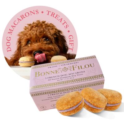 Show full view: Bonne et Filou Handmade Strawberry Human-Grade Macaron Dog Treats, 3 count slide 1 of 12