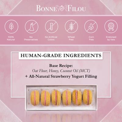Show full view: Bonne et Filou Handmade Strawberry Human-Grade Macaron Dog Treats, 3 count slide 5 of 12