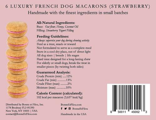 Show full view: Bonne et Filou Handmade Strawberry Human-Grade Macaron Dog Treats, 6 count slide 10 of 13