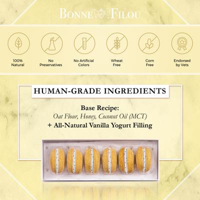 Show full view: Bonne et Filou Handmade Vanilla Human-Grade Macaron Dog Treats, 3 count slide 5 of 10