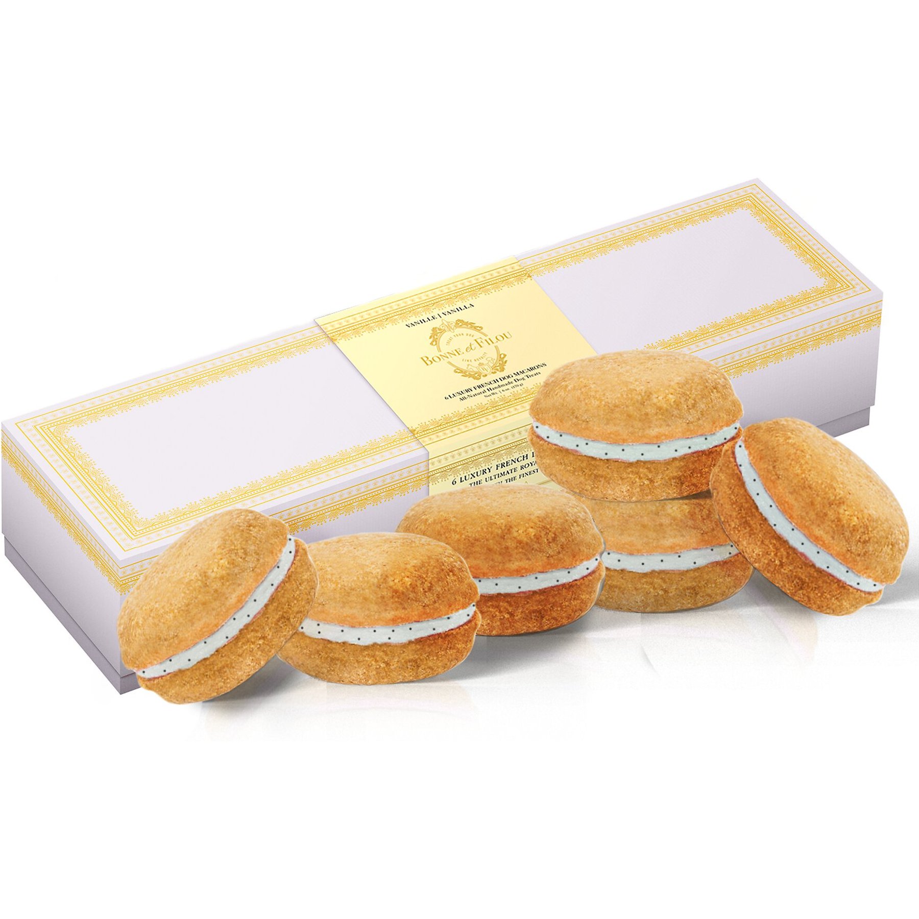Bonne et Filou Handmade Vanilla Human-Grade Macaron Dog Treats, 6 count