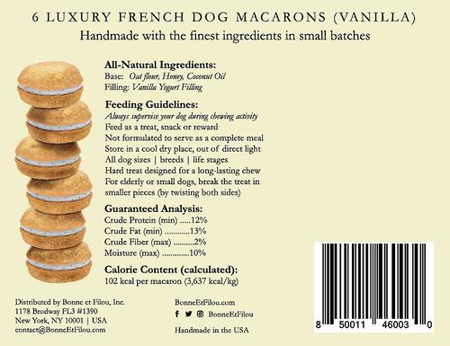 Show full view: Bonne et Filou Handmade Vanilla Human-Grade Macaron Dog Treats, 6 count slide 10 of 11