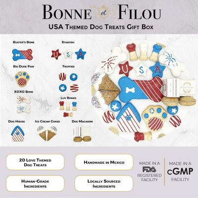 Show full view: Bonne et Filou Human-Grade Red, White, & Blue Dog Treats Gift Box, 21 count slide 5 of 9