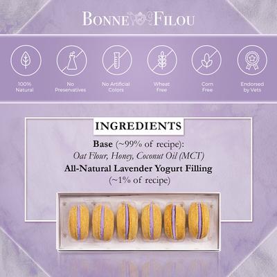 Show full view: Bonne et Filou Lavender All-Natural Handmade Macaron Dog Treats, 6 count slide 5 of 13
