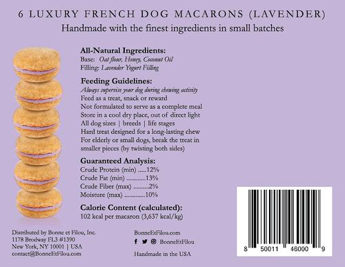 Show full view: Bonne et Filou Lavender All-Natural Handmade Macaron Dog Treats, 6 count slide 10 of 13