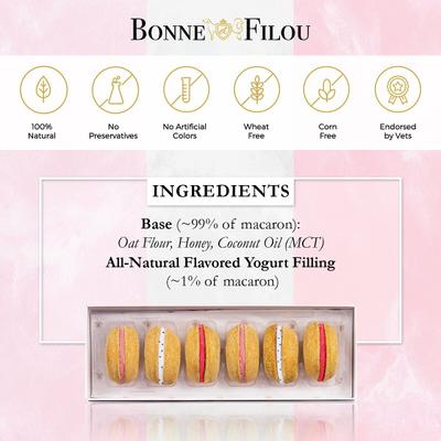 Show full view: Bonne et Filou Luxury French Macarons Strawberry, Rose & Vanilla Variety Pack Dog Treats, 18 count slide 7 of 10