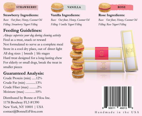Show full view: Bonne et Filou Luxury French Macarons Strawberry, Rose & Vanilla Variety Pack Dog Treats, 18 count slide 10 of 10