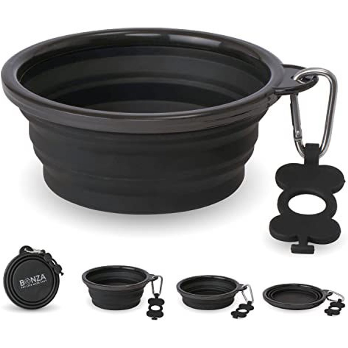 Bonza Collapsible Silicone Dog Bowl, Black, Medium, 1 count