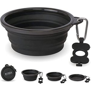 Bonza Collapsible Silicone Dog Bowl, Black, Medium, 1 count