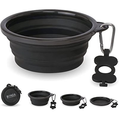 Bonza Bonza Collapsible Silicone Dog Bowl, Black, Medium, 1 count