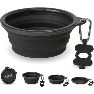 Bonza Collapsible Silicone Dog Bowl, Black, Small, 2 count