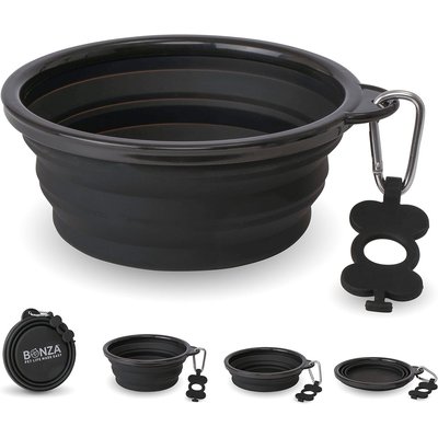 Bonza Bonza Collapsible Silicone Dog Bowl, Black, X-Large, 1 count