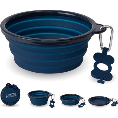 Bonza Bonza Collapsible Silicone Dog Bowl, Blue, Large, 1 count