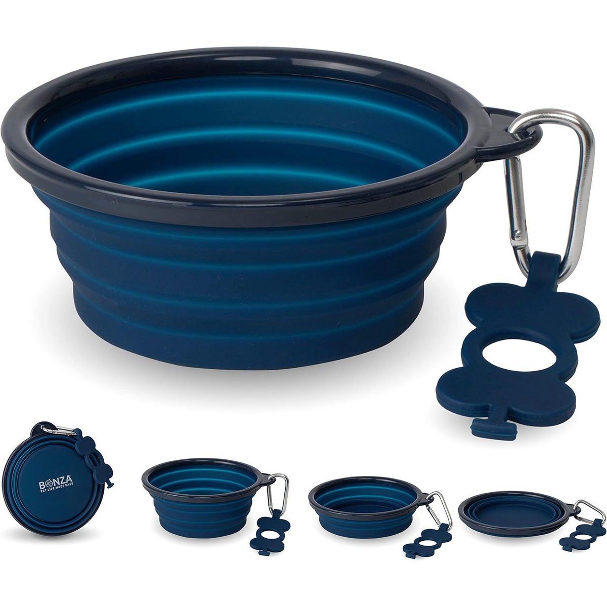 Bonza Collapsible Silicone Dog Bowl, Blue, Medium, 1 count