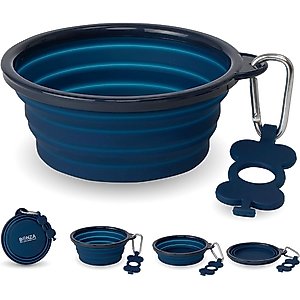 Bonza Collapsible Silicone Dog Bowl, Blue, Medium, 1 count