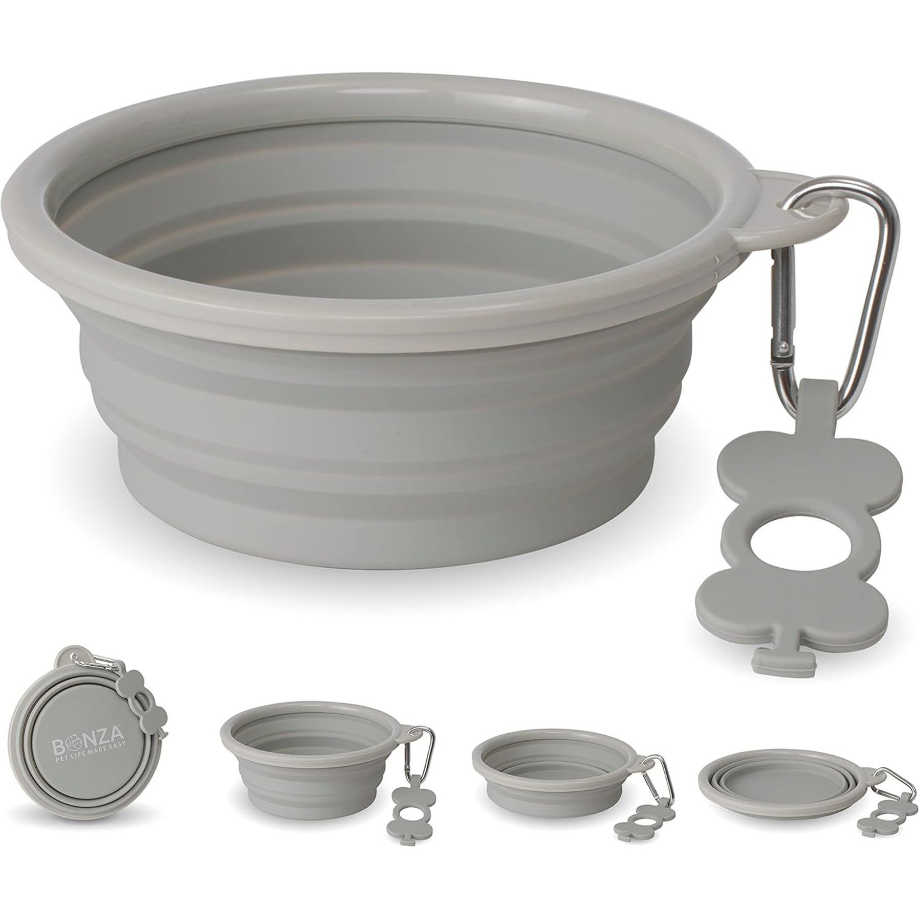 Bonza Collapsible Silicone Dog Bowl, Light Grey, Large, 1 count