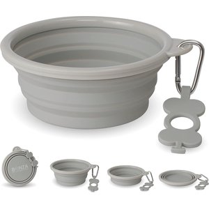 Bonza Collapsible Silicone Dog Bowl, Light Grey, Large, 1 count