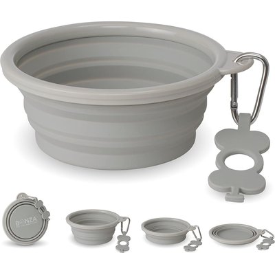 Bonza Bonza Collapsible Silicone Dog Bowl, Light Grey, Large, 1 count
