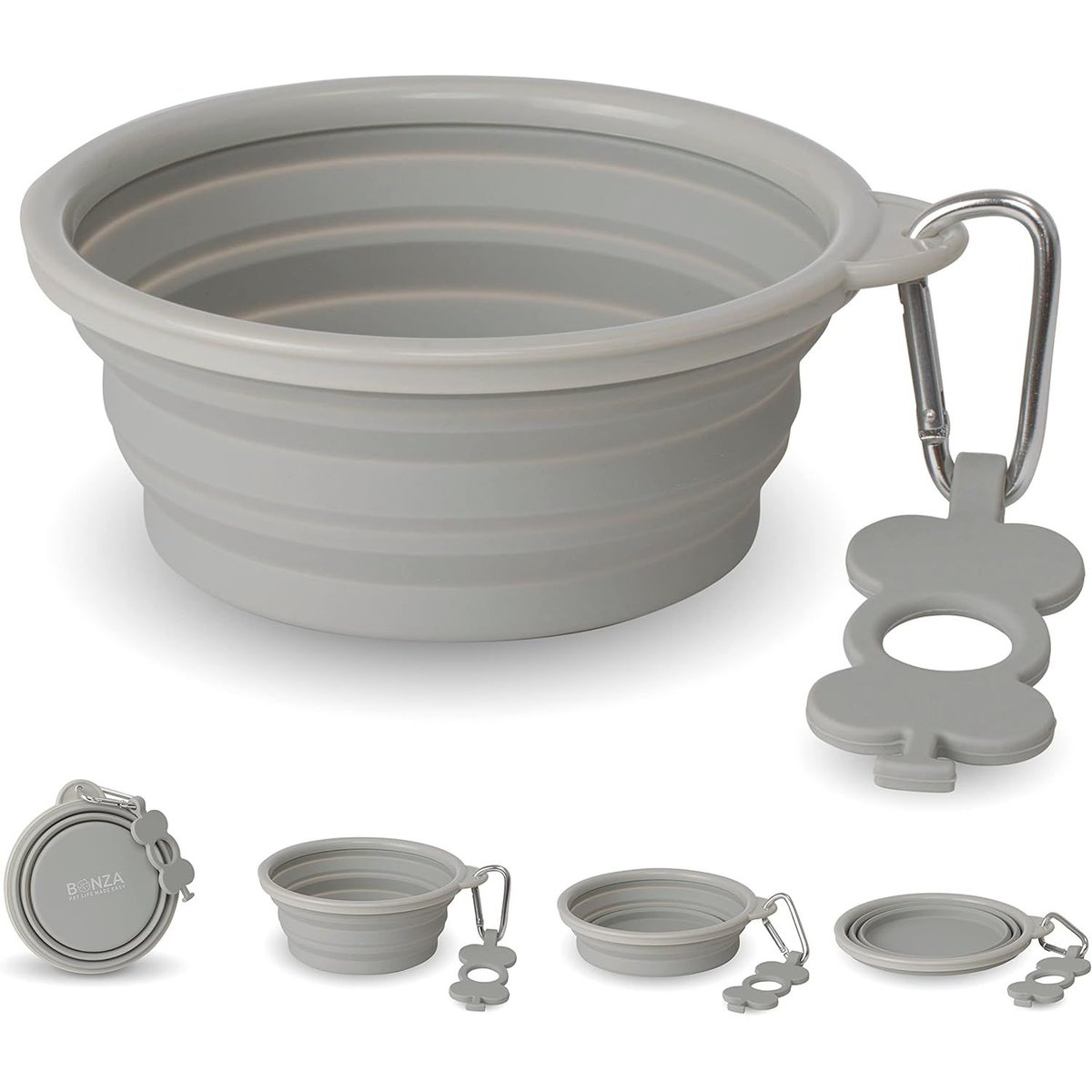 Bonza Collapsible Silicone Dog Bowl, Light Grey, Medium, 1 count