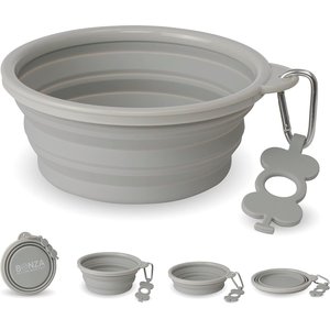 Bonza Collapsible Silicone Dog Bowl, Light Grey, X-Large, 1 count