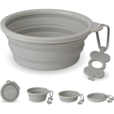 Bonza Bonza Collapsible Silicone Dog Bowl, Light Grey, X-Large, 1 count