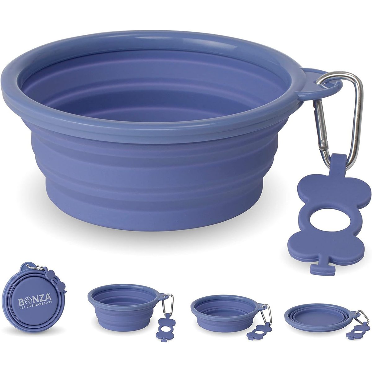 Bonza Collapsible Silicone Dog Bowl, Periwinkle, Medium, 1 count