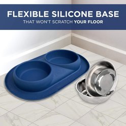 Bonza Double Bowl Silicone BPA Free Dog & Cat Feeder, 12-oz, Blue slide 2 of 6