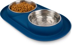 Bonza Double Bowl Silicone BPA Free Dog & Cat Feeder, 12-oz, Blue slide 1 of 6