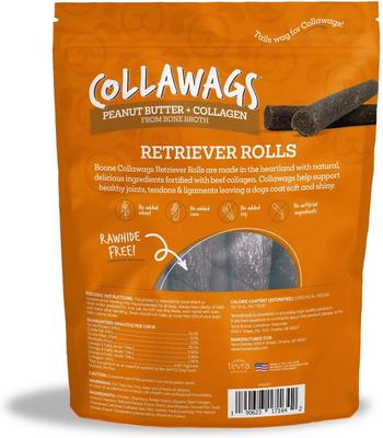 Show full view: Boone Collawags Retriever Rolls Peanut Butter Flavor Hard Chews Dog Treat, 6-oz bag slide 3 of 10