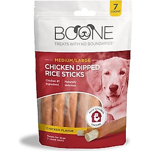 Boone Large Chicken Dipped Rice Stick Jerky Dog Treats, 7 count