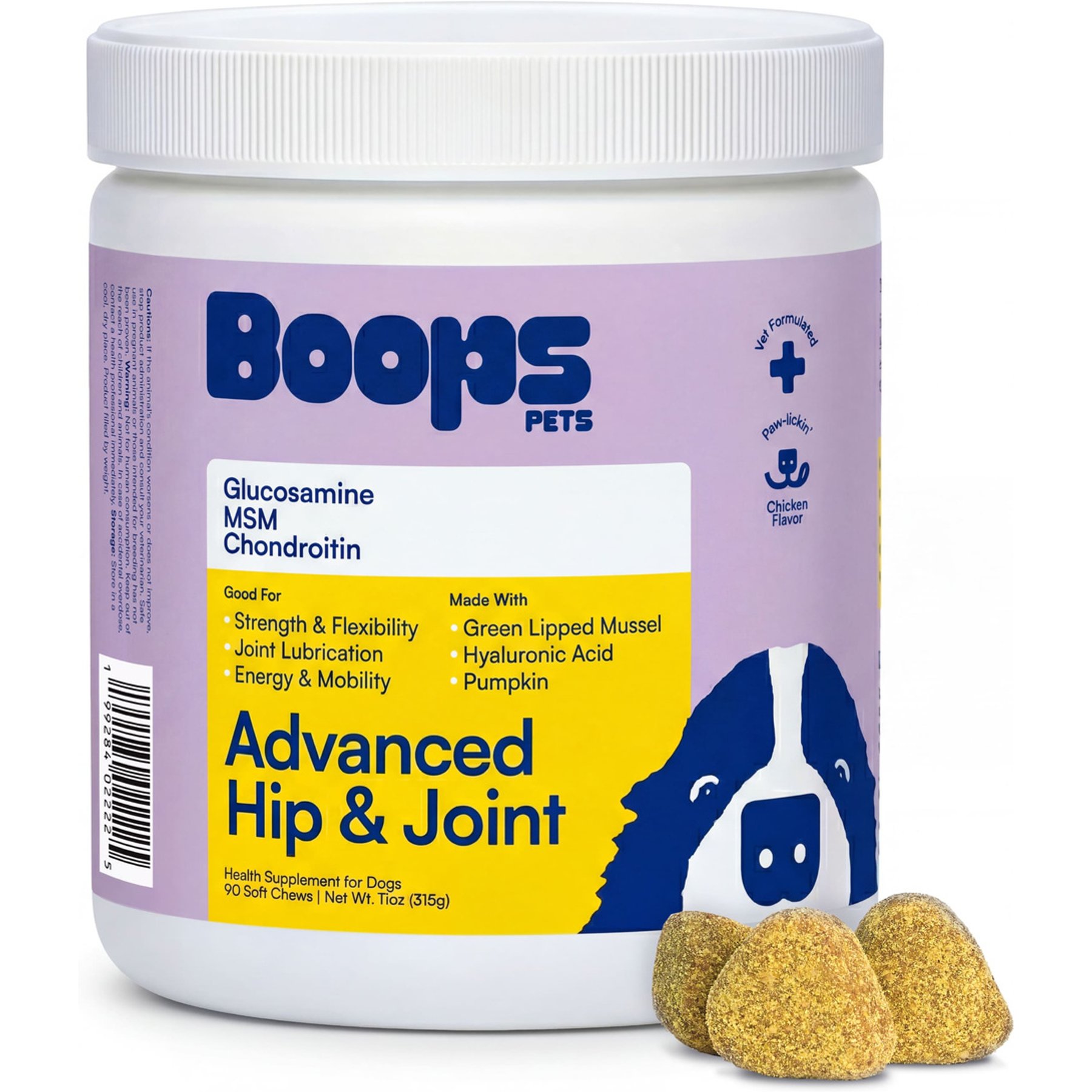 Boops Pets Advanced Hip & Joint Chicken Flavored Soft Chews Vitamins for Dogs, 90 count