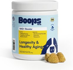 Boops Pets Longevity & Anti-Aging NAD+ Booster Peanut Butter & Chicken Flavored Soft Chews Supplement for Dogs, 90 count