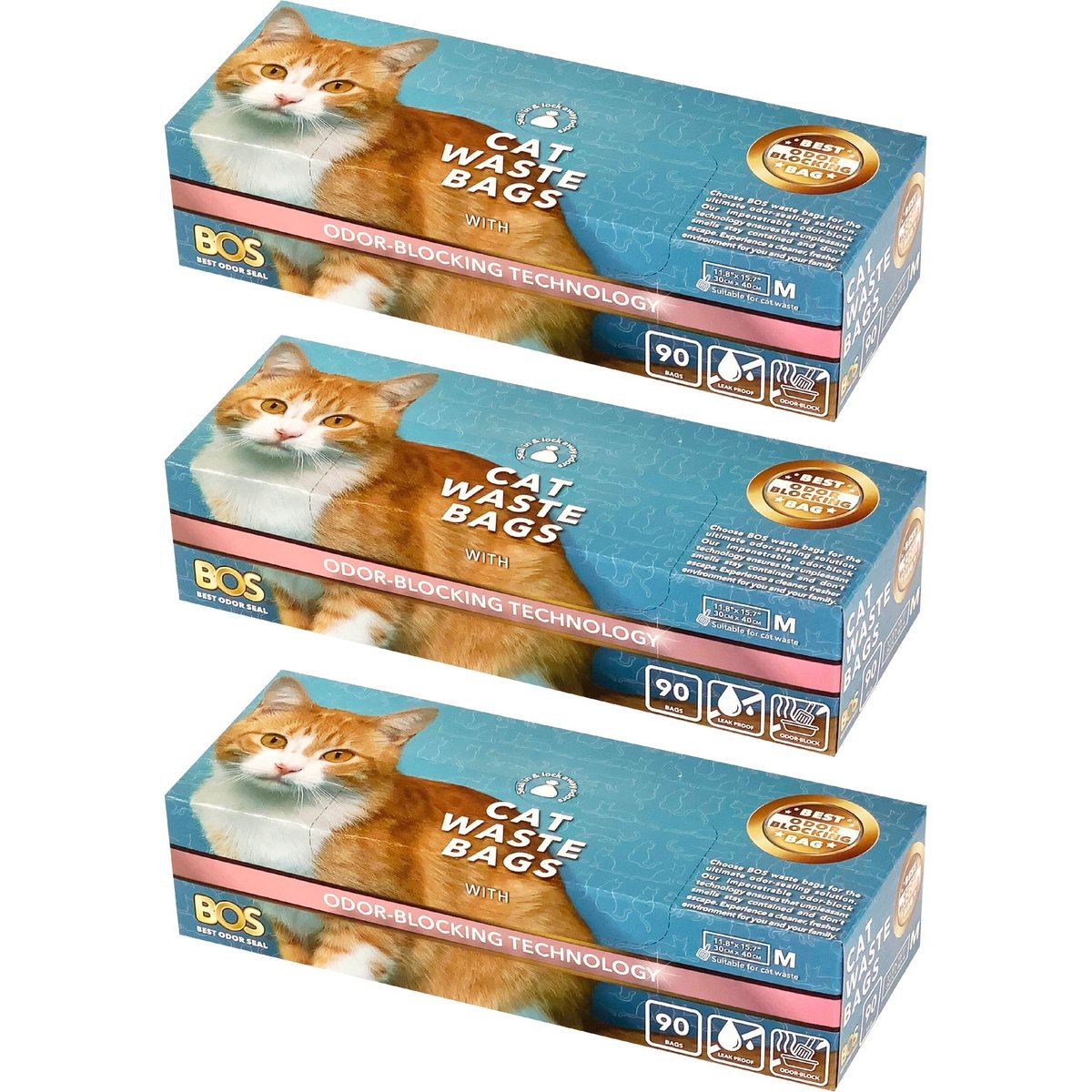 BOS Best Odor-Sealing Cat Litter Bags, Unscented, Medium, 3 count
