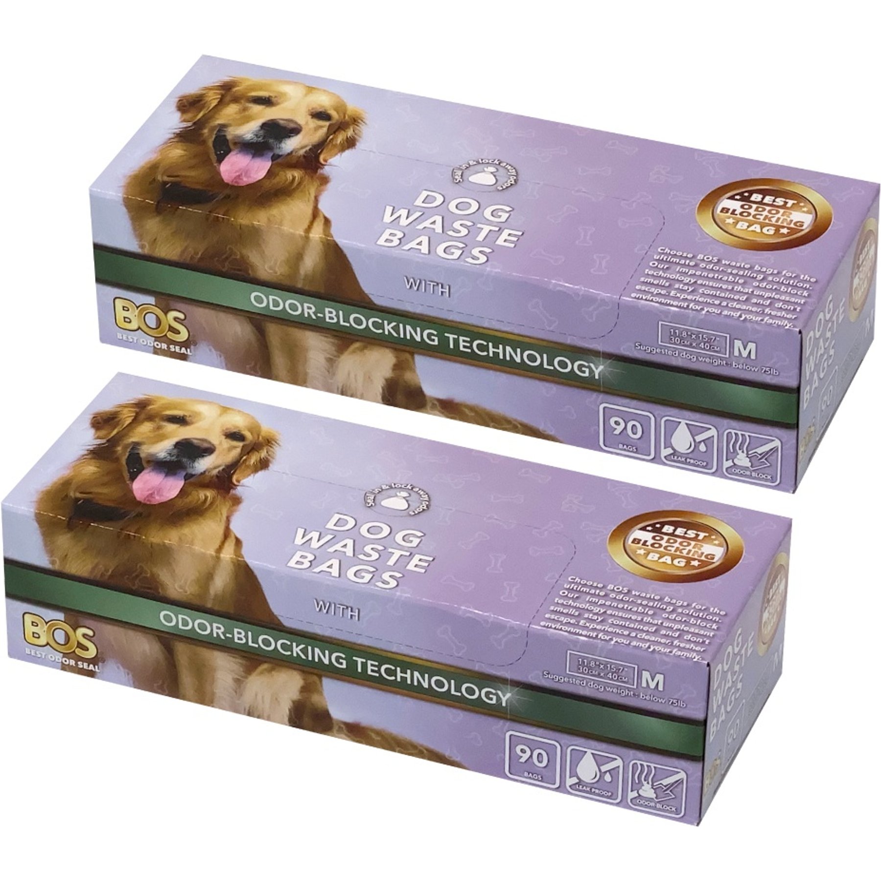 BOS Best Odor-Sealing Dog Poop Bags, Unscented, Medium, 2 count