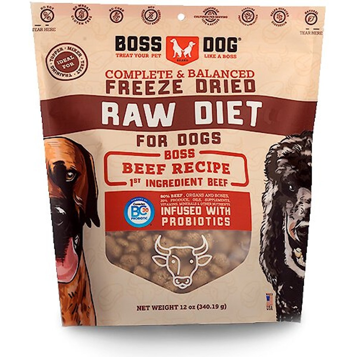 Boss Dog Beef Flavor Freeze-Dried Dog Food, 12-oz pouch